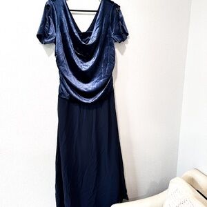 NEW Alexia B. Navy Blue Long Dress Velvet Draping Front  Women's Size 14W
